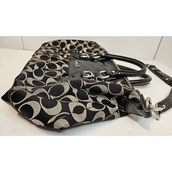Coach Ashley Signature Black Silver Large Satchel Handbag Shoulder Bag F15443 - Picture 6 of 16